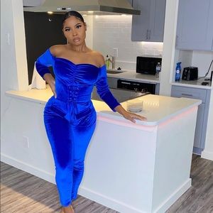 Night Cap Blue Velour Jumpsuit 💙
